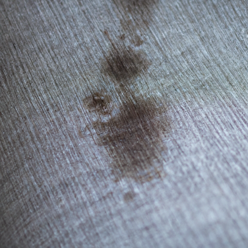 A close-up of a stubborn stain on an upholstered chair, illustrating the challenge of removing stains from furniture.