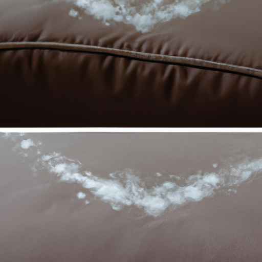 A before and after photo showing the effectiveness of baking soda in removing stains on a fabric sofa.