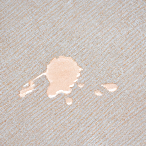 A close-up of a stubborn stain on a light-colored carpet.