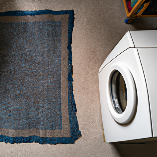 A photo of a large carpet alongside a washing machine, highlighting the size difference and potential issues.