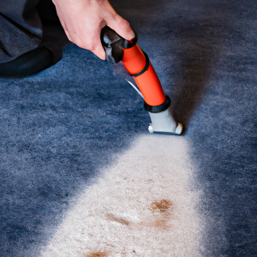 A photo of a professional cleaner using specialized equipment to remove a stubborn stain from a carpet