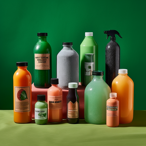 A selection of plant-based rug cleaning products displayed against a green background