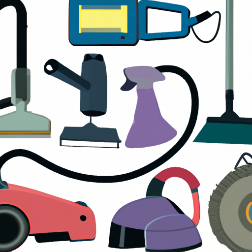 A collection of various carpet cleaning tools and equipment