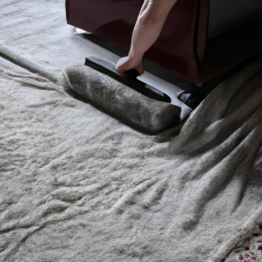 3. An image of a professional carpet cleaner working around a large piece of furniture.