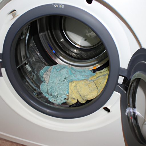 Image of a washing machine with a small carpet inside