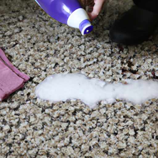 Image of a person using baking soda and vinegar solution to clean a stained carpet