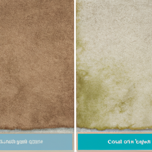 A before-and-after comparison of a dirty and clean rug, showcasing the effectiveness of the cleaning method.