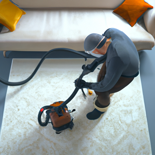 A professional carpet cleaner at work using specialized equipment