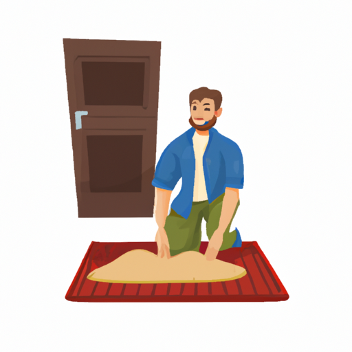 A homeowner placing a doormat at the entrance to prevent dirt from entering