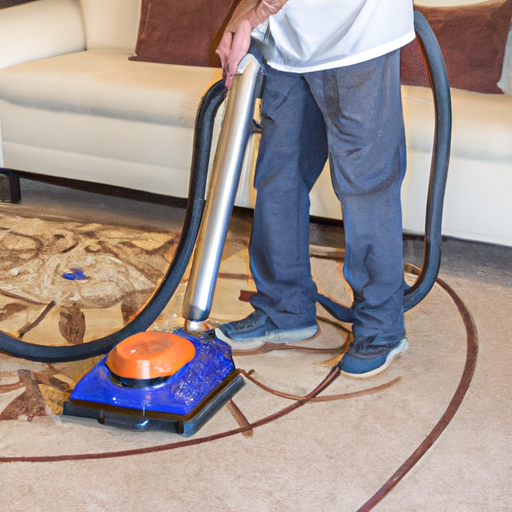 A technician from a top company using advanced cleaning equipment on a rug