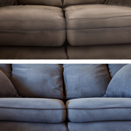 A before-and-after comparison of a dirty and clean sofa, showcasing the dramatic difference proper cleaning can make