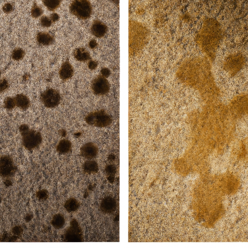 A before and after photo of a carpet with pet stains, showcasing the effectiveness of vinegar.