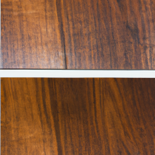 A side-by-side comparison of a scratched wooden surface before and after applying a simple pantry item to remove the scratches.
