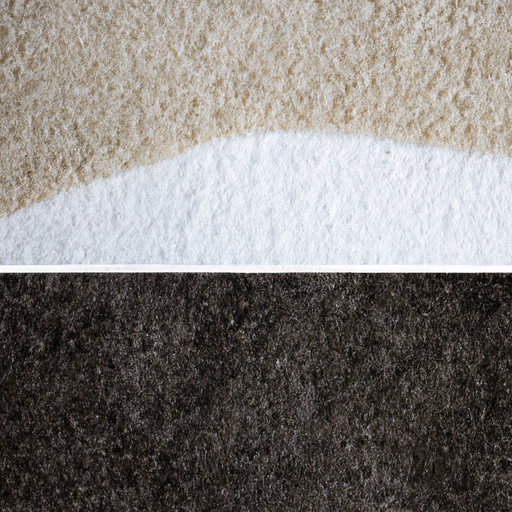 An image displaying the comparison between a dirty carpet and a professionally cleaned carpet