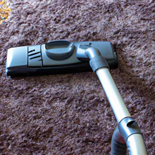 A photo of a pet hair-covered carpet with a standard vacuum cleaner
