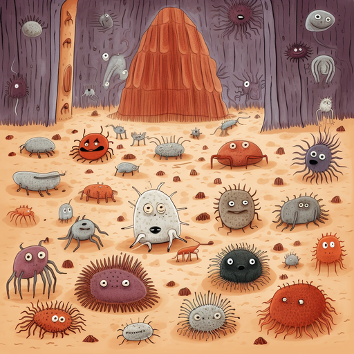 Illustration of dust mites and allergens hidden in dirty carpets, depicting potential health risks