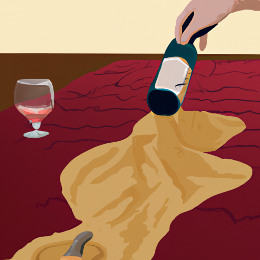 An illustration showing the process of cleaning a red wine stain from a carpet