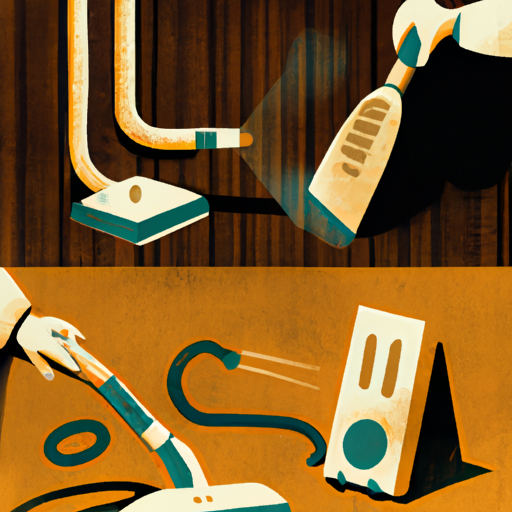 1. An illustration comparing the use of a traditional brush and the first vacuum cleaner in carpet cleaning.