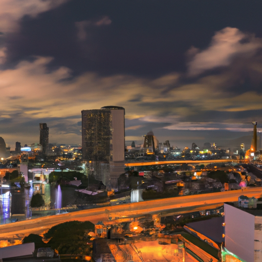 1. A panoramic view of the bustling cityscape of Bangkok at night